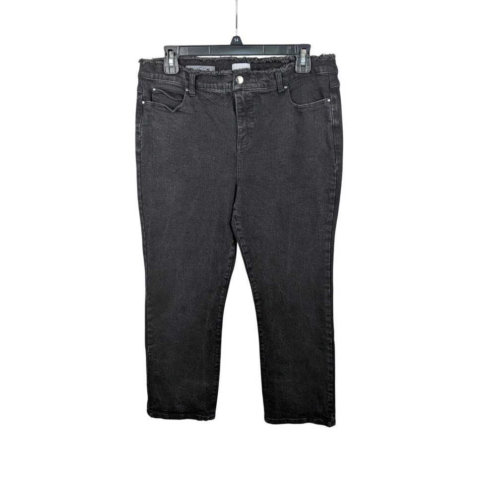 Ecru The Sunset Flare Raw Hem Crop Flare Dark Wash Black Jeans Size 30 Womens